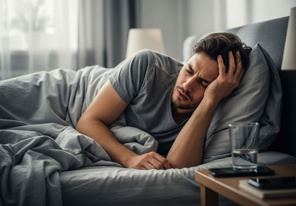 Мужчина лежит в кровати